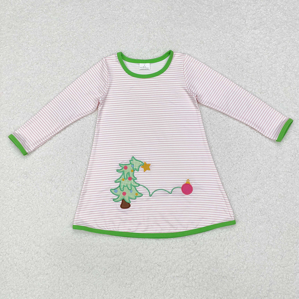 Baby Girls Christmas Pink Stripes Tree Knee Length Dresses