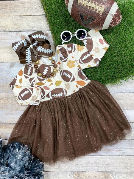 Baby Girls Fall Football Leaves Tutu Knee Length Dresses Preorder