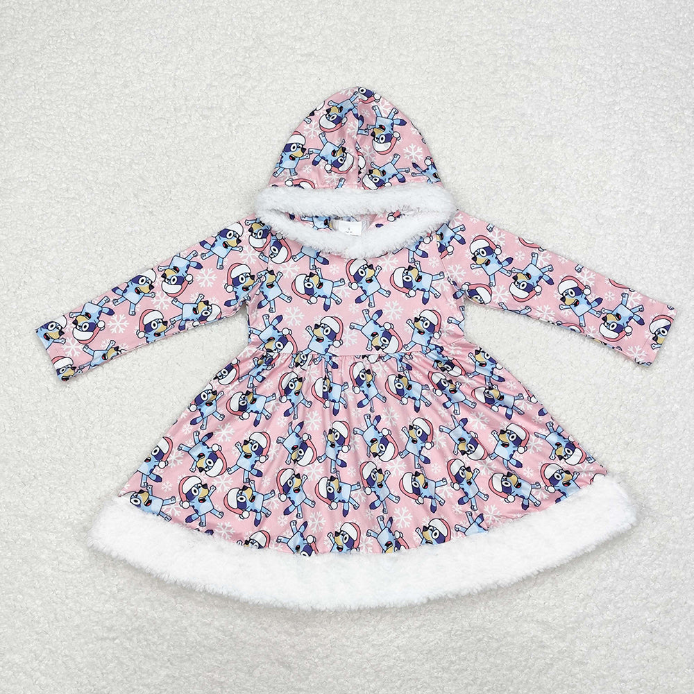 Baby Girls Christmas Dogs Hooded Knee Length Dresses