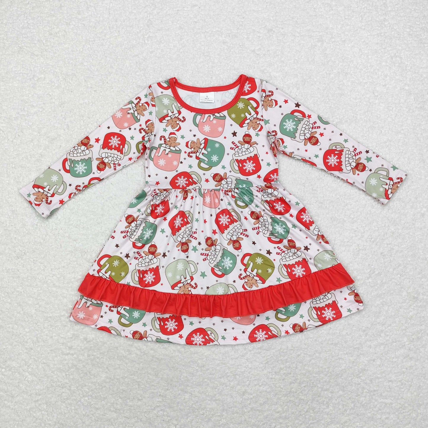 Sibling Baby Girls Gingerbread Candy Cane Christmas Ruffle Knee Length Dresses