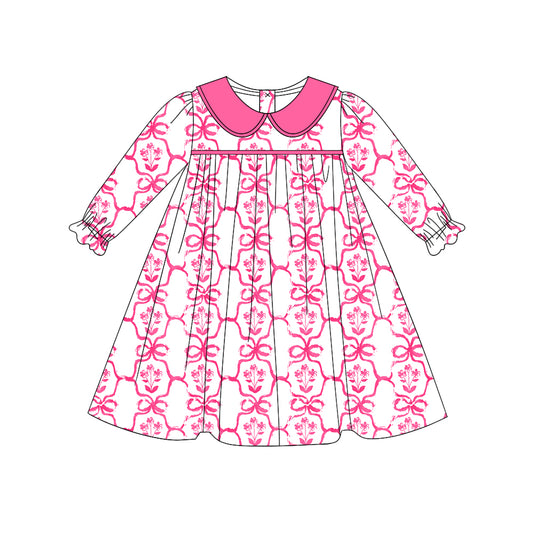 Baby Girls Pink Bows Flowers Knee Length Dresses Preorder