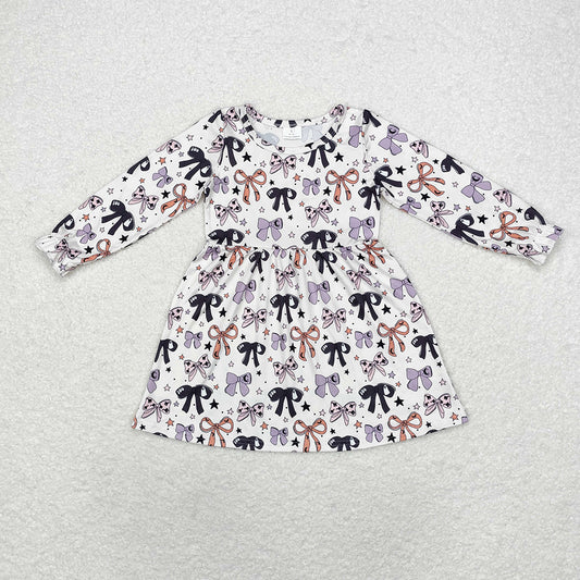 Baby Girls Halloween Orange Bows Long Sleeve Knee Length Dresses