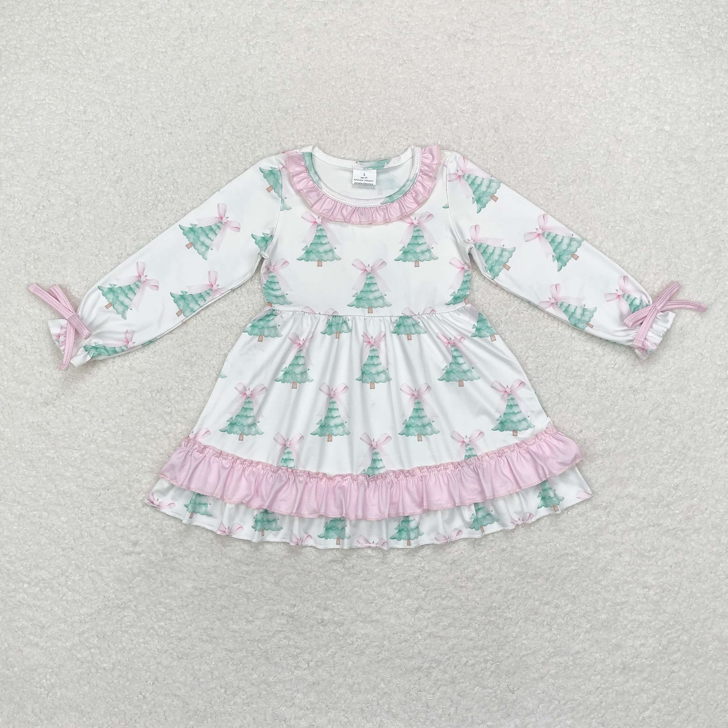 Sibling Baby Girls Long Ruffle Sleeve Cartoon Pumpkins Princess Trees Knee Length Dresses