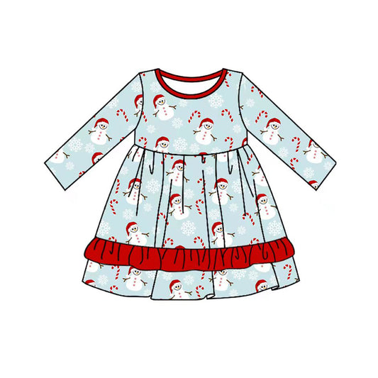 Baby Girls Christmas Blue Snowman Knee Length Dresses Preorder