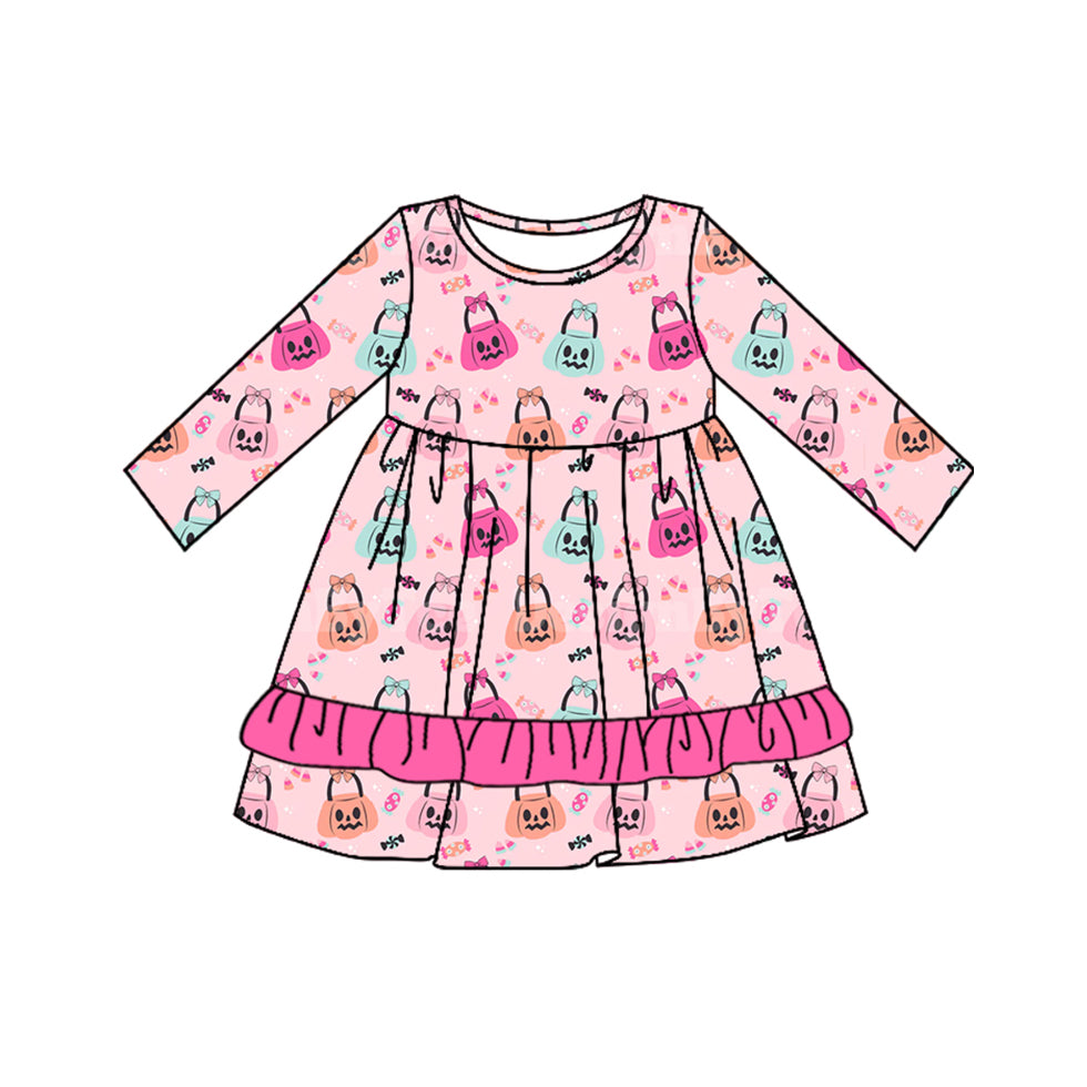 Baby Girls Pink Halloween Pumpkins Knee Length Dresses Preorder