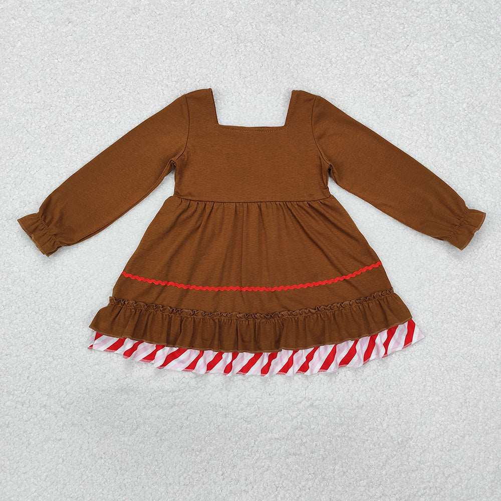 Sibling Baby Girls Brown Gingerbread Bow Dresses Clothes Sets