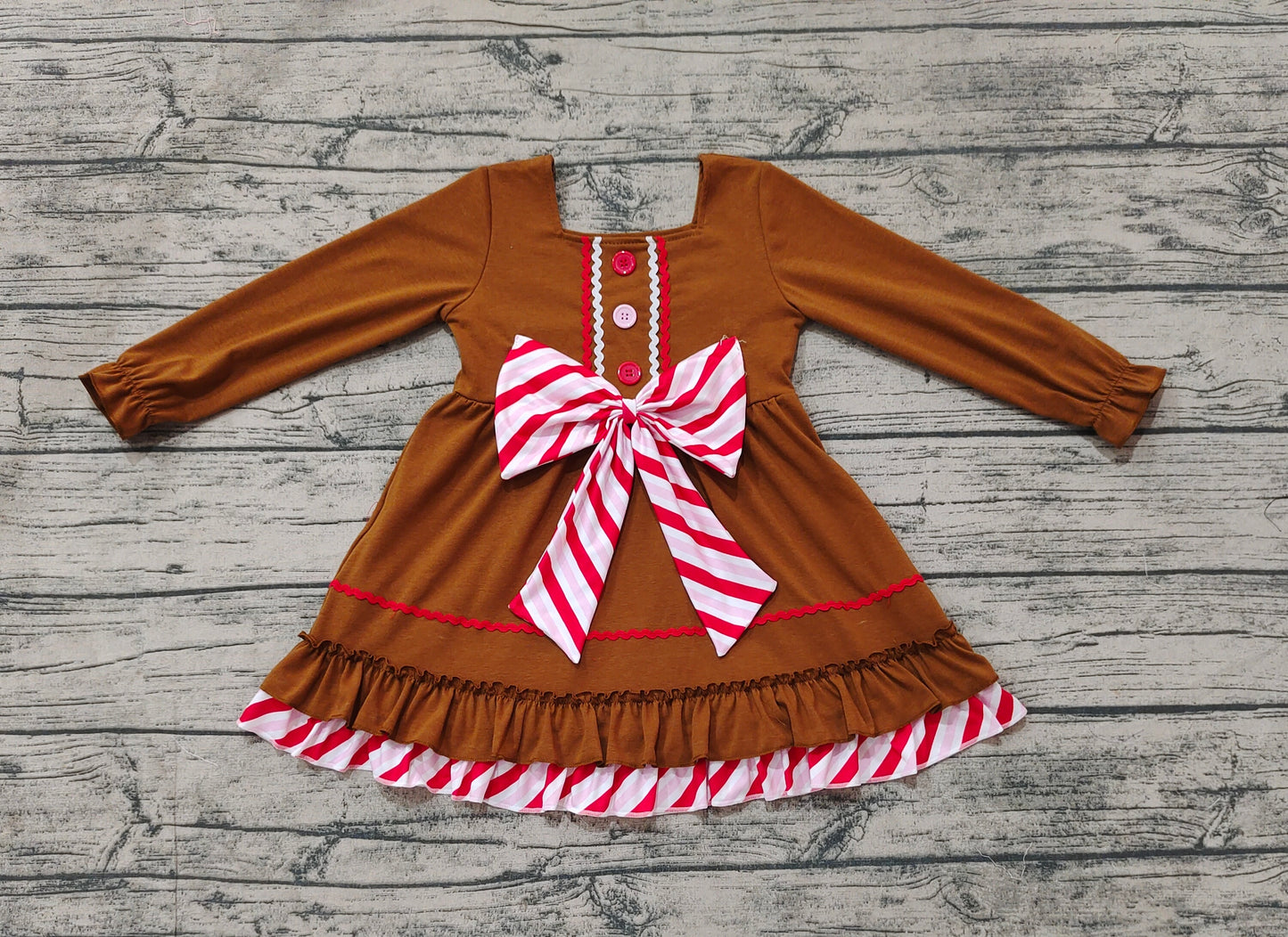 Baby Girls Brown Gingerbread Bow Knee Length Dresses