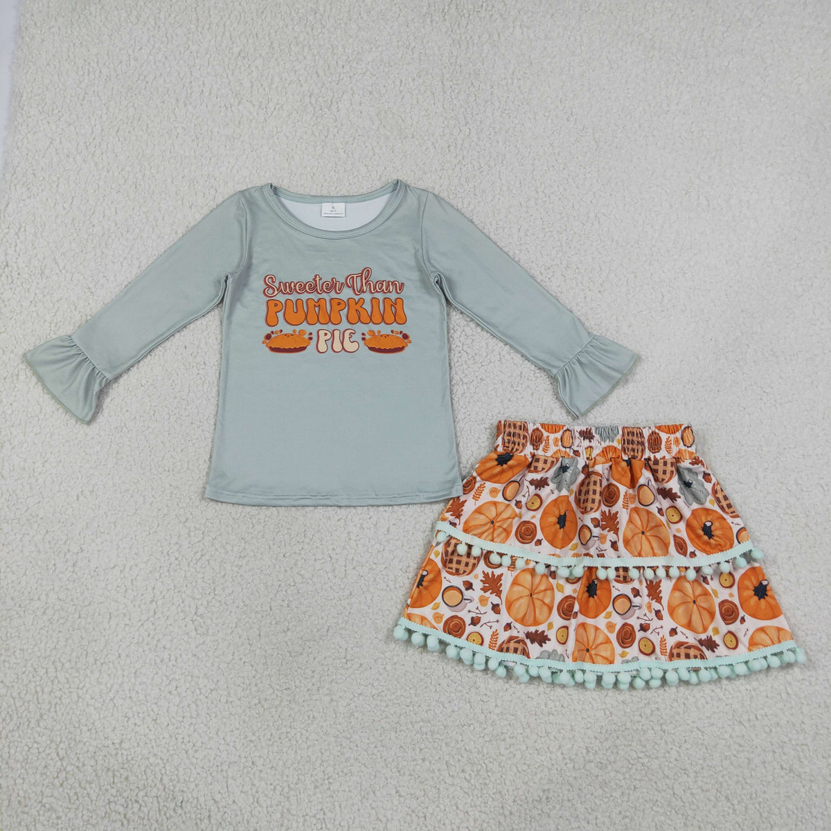 Baby Girls Sweeter Than Pumpkins Pie Top Skirt Short Thanksgivings Clothes Set