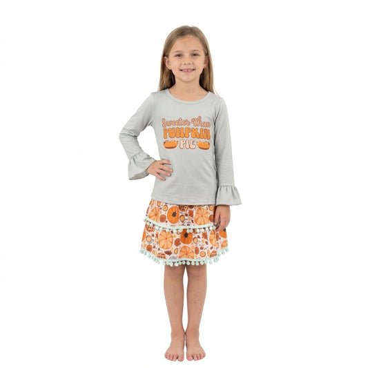 Baby Girls Sweeter Than Pumpkins Pie Top Skirt Short Thanksgivings Clothes Set