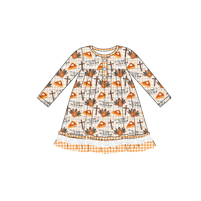 Baby Girls Thanksgiving Turkey Cross Knee Length Dresses Preorder