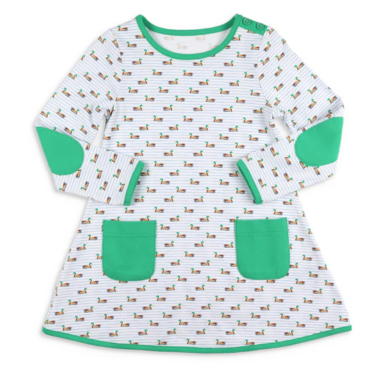 Baby Girls Fall Mallard Ducks Pockets Knee Length Dresses Preorder