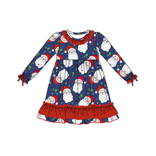 Baby Girls Christmas Blue Santa Ruffle Knee Length Dresses Preorder