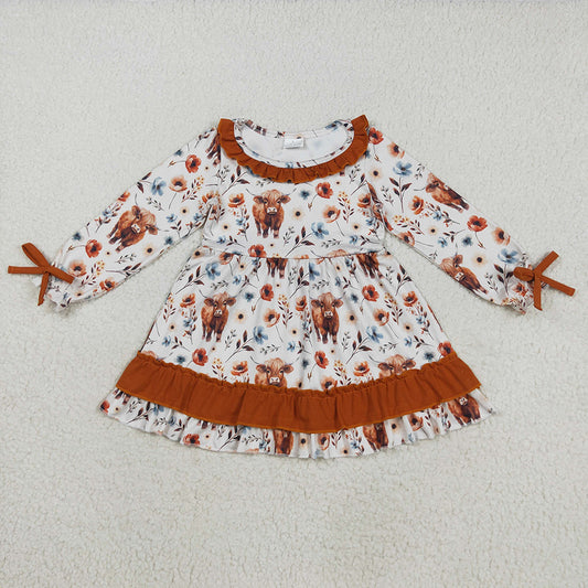 Baby Girls Western Flowers Highland Cow Knee Length Dresses