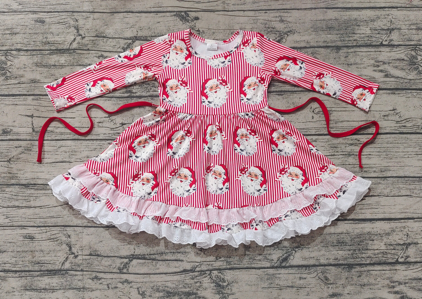 Baby Girls Christmas Stripes Santa Ruffles Knee Length Dresses