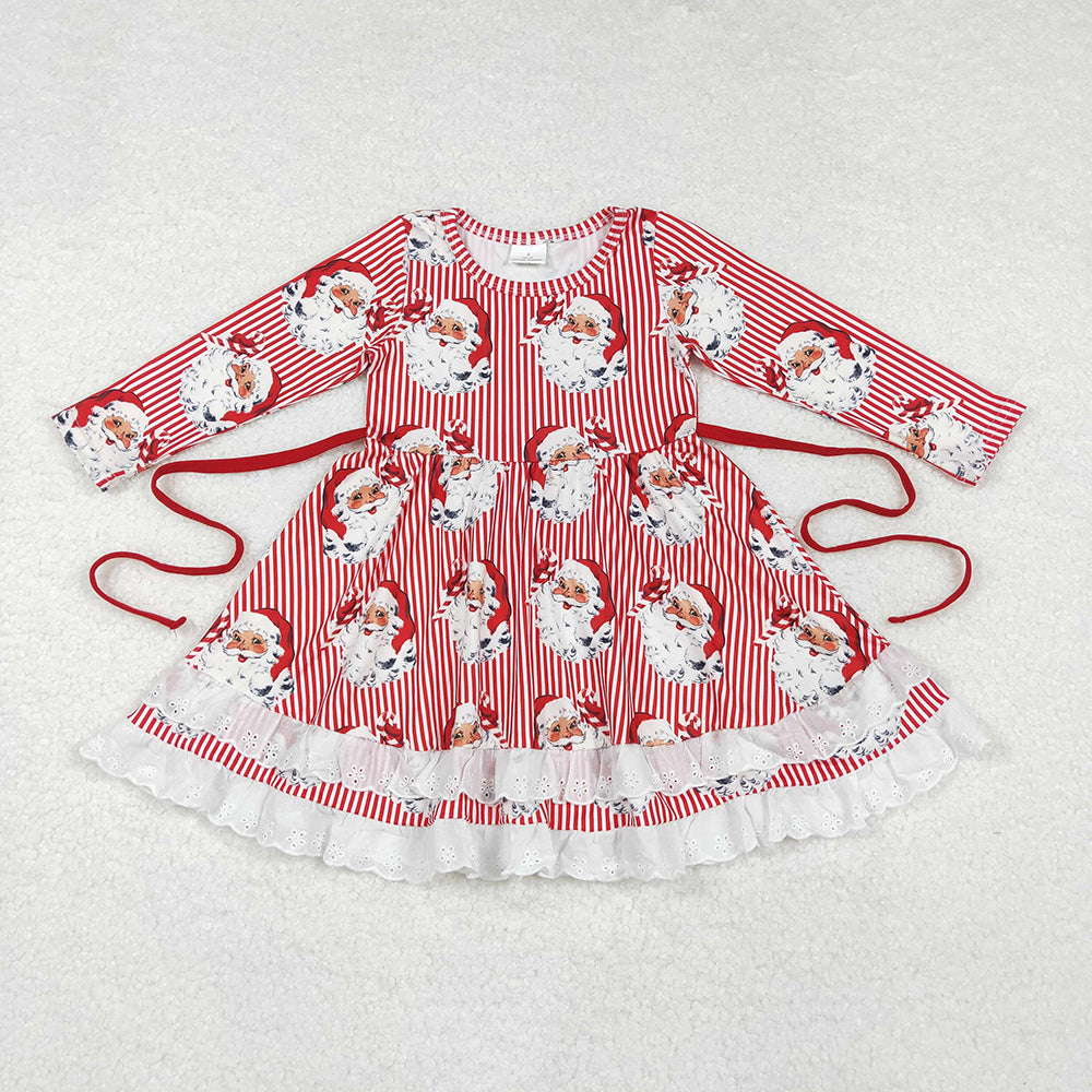 Baby Girls Christmas Stripes Santa Ruffles Knee Length Dresses