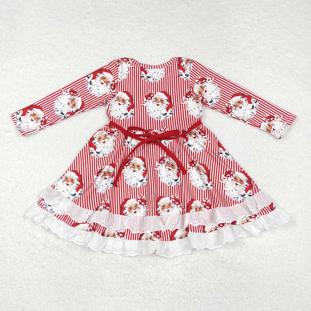 Baby Girls Christmas Stripes Santa Ruffles Knee Length Dresses