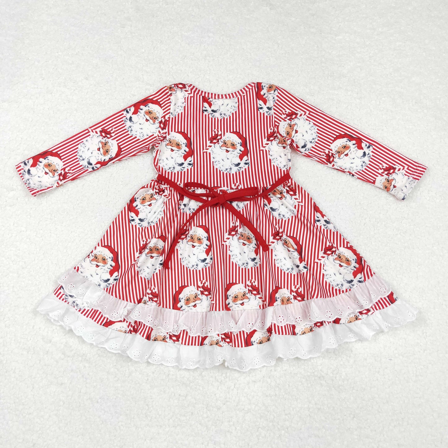 Sibling Baby Girls Santa Plaid Button Pockets Christmas Ruffle Knee Length Dresses