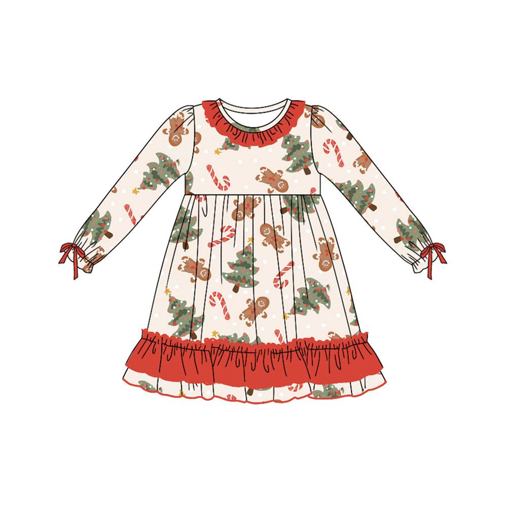 Baby Girls Christmas Tree Gingerbread Ruffle Knee Length Dresses Preorder