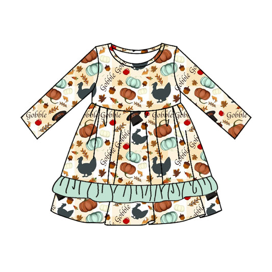 Baby Girls Thanksgiving Turkey Pumpkins Knee Length Dresses Preorder