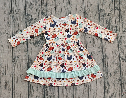 Baby Girls Thanksgiving Turkey Pumpkins Ruffle Knee Length Dresses