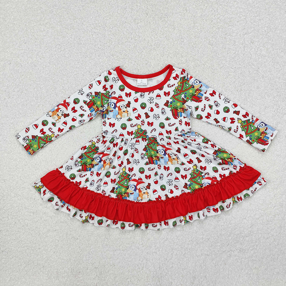 Baby Girls Christmas Dogs Tree Red Knee Length Dresses