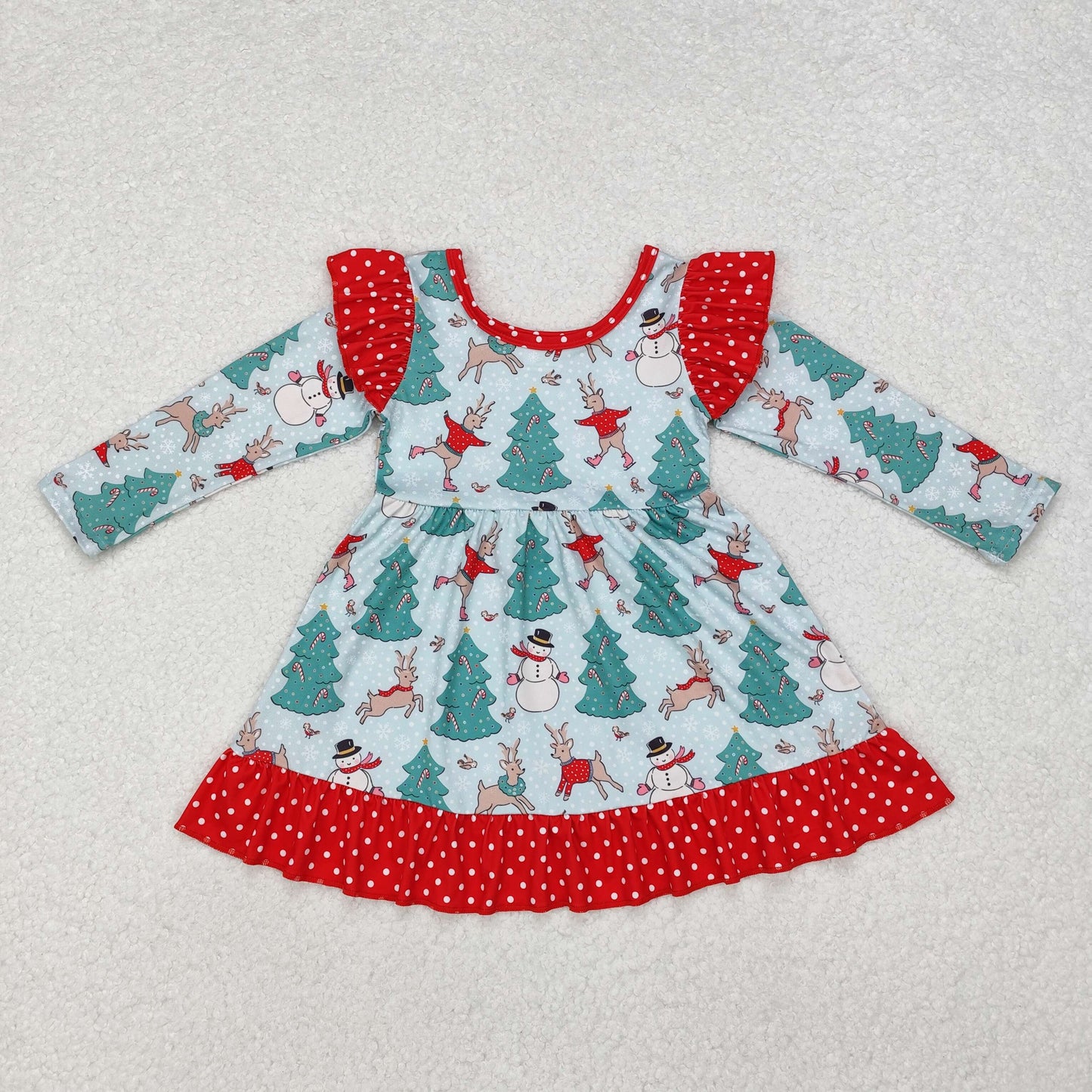 Sibling Baby Girls Christmas Frogs Deer Candy Cane Knee Length Dresses