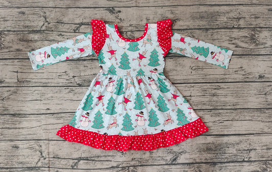 Baby Girls Christmas Tree Snowman Knee Length Dresses