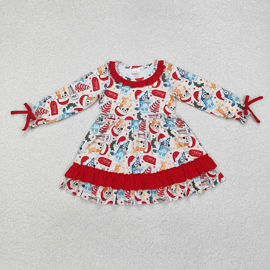 Baby Girls Dogs Christmas Tree Cake Ruffle Knee Length Dresses