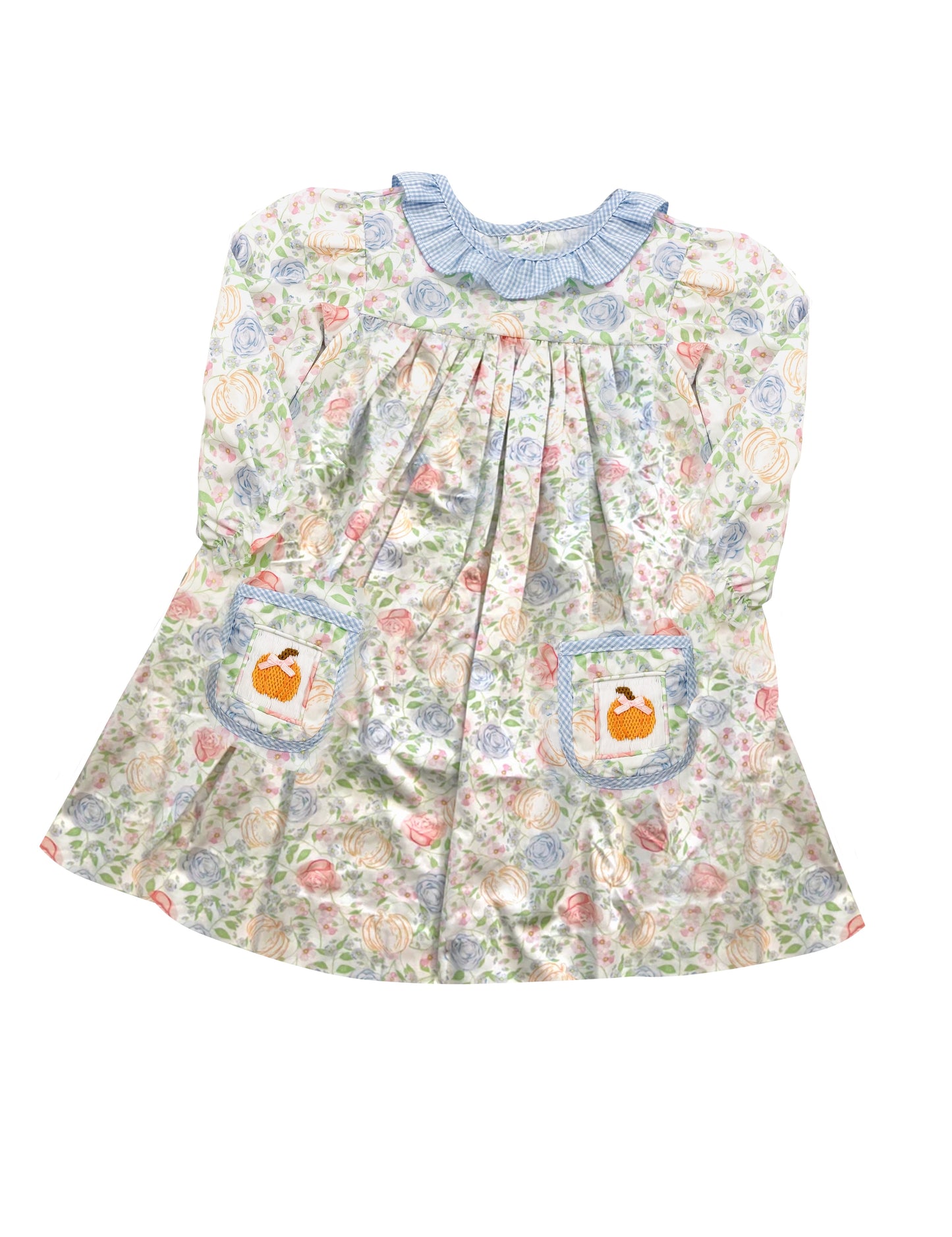 Baby Girls Fall Pumpkin Flowers Knee Length Dresses Preorder