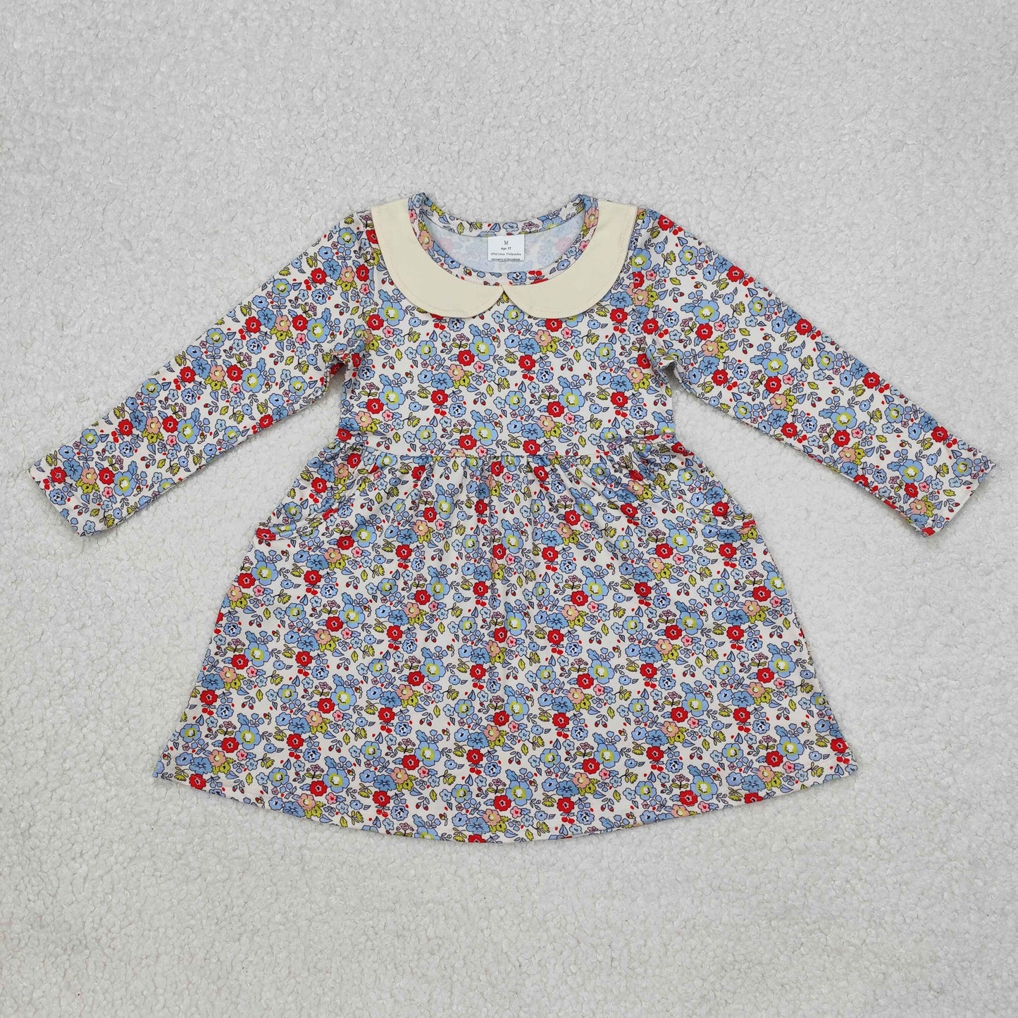 Sibling Baby Girls Flowers Plaid Long Ruffle Sleeve Knee Length Dresses