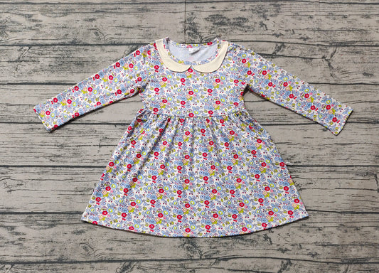 Baby Girls Blue Small Flowers Knee Length Dresses