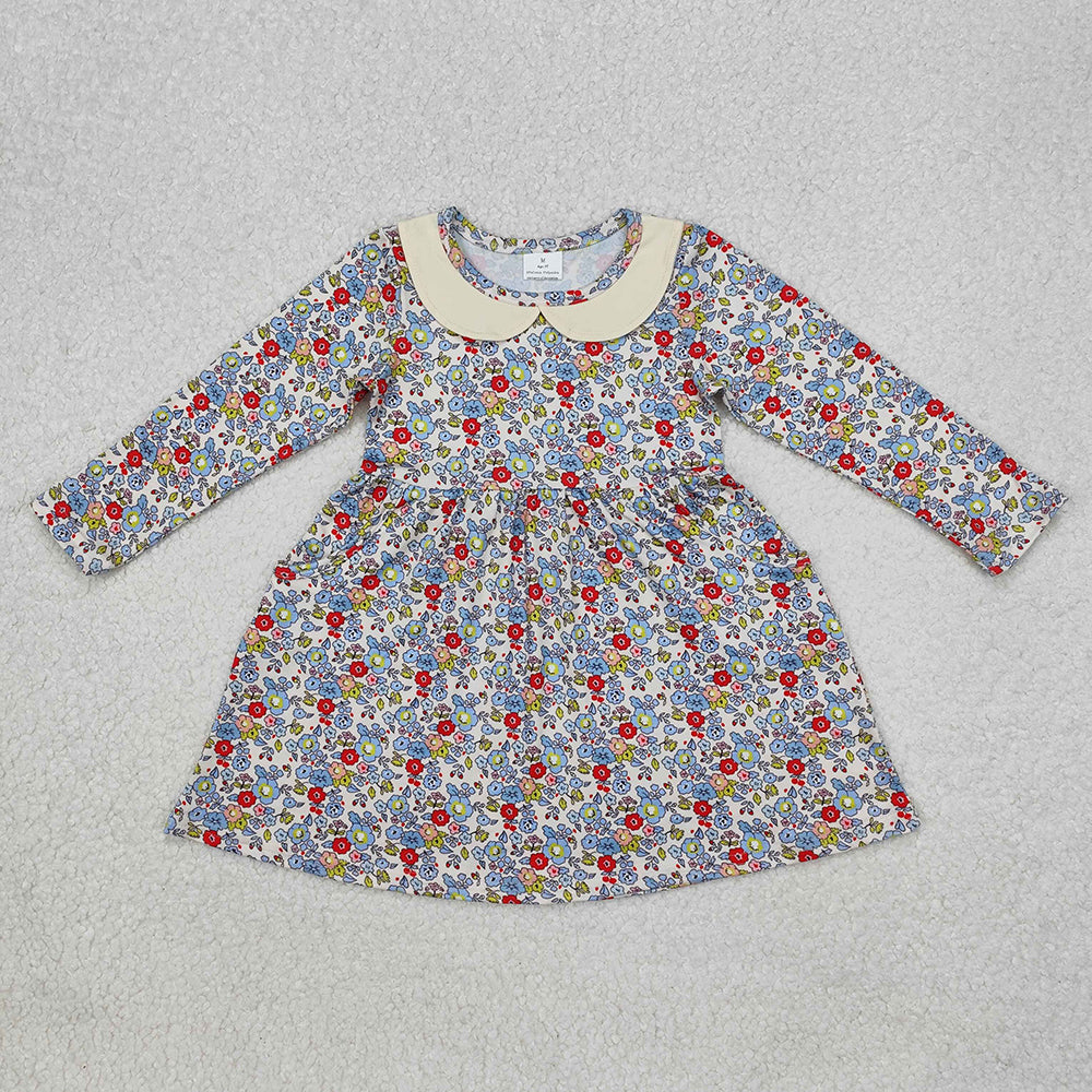 Baby Girls Blue Small Flowers Knee Length Dresses