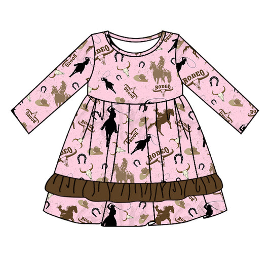 Baby Girls Western Rodeo Cow Knee Length Dresses Preorder