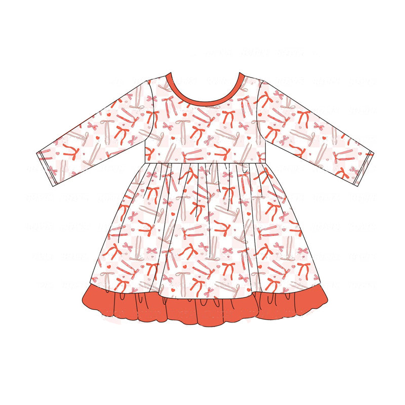 Baby Girls Christmas Red Bows Ruffle Knee Length Dresses Preorder