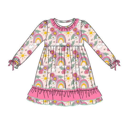 Baby Girls Rainbow Flowers Ruffle Knee Length Dresses Preorder