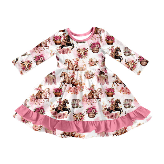 Baby Girls Western Pink Rodeo Ruffle Knee Length Dresses Preorder