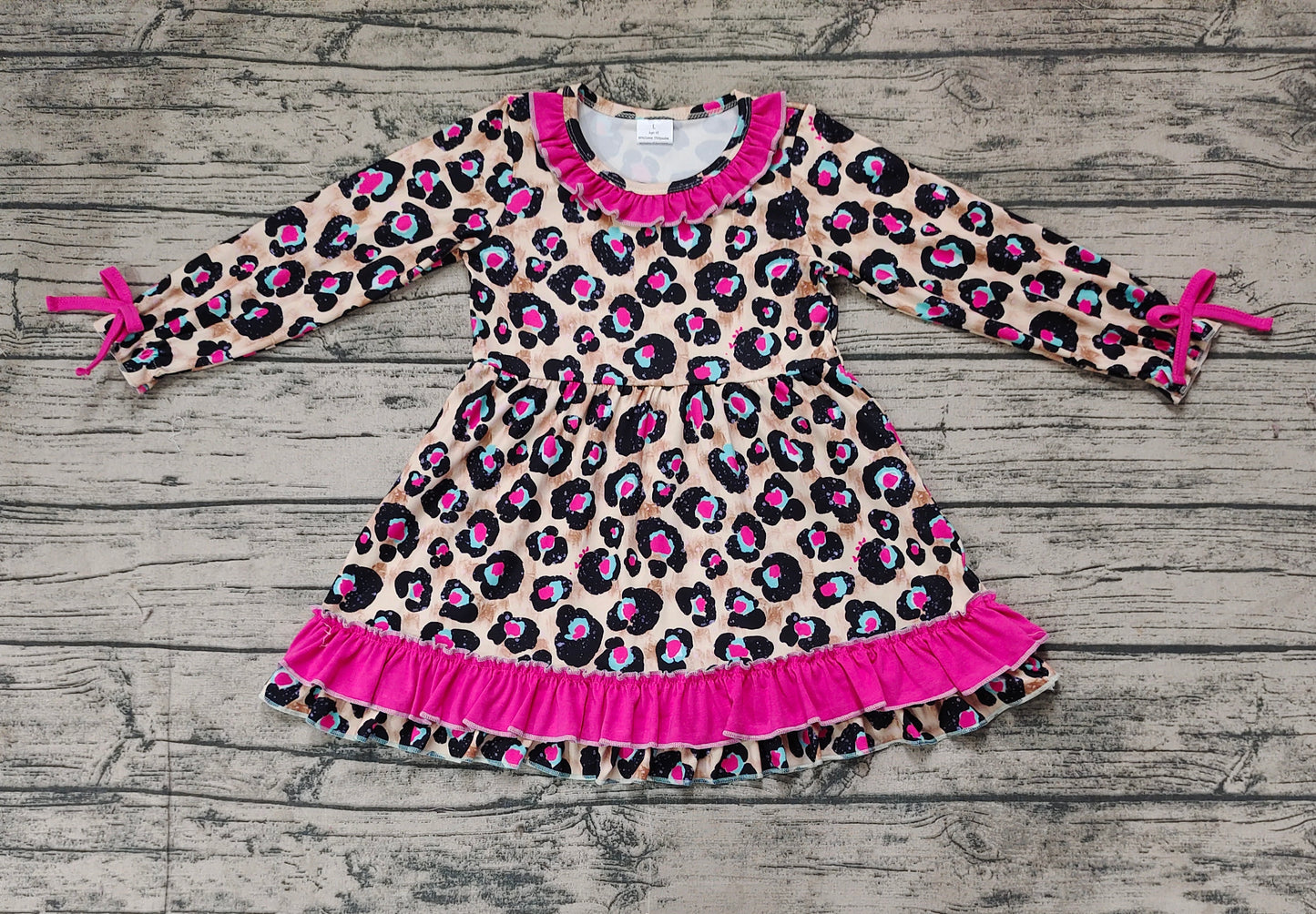 Baby Girls Pink Leopard Ruffle Knee Length Dresses