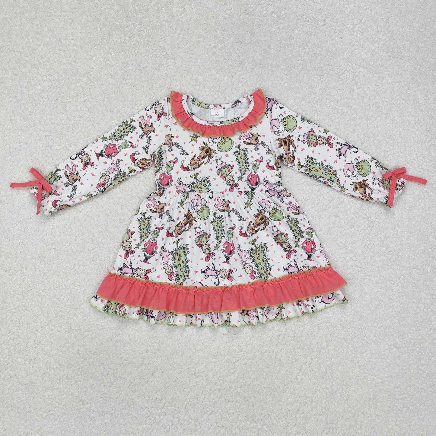 Sibling Baby Girls Long Ruffle Sleeve Cartoon Pumpkins Princess Trees Knee Length Dresses