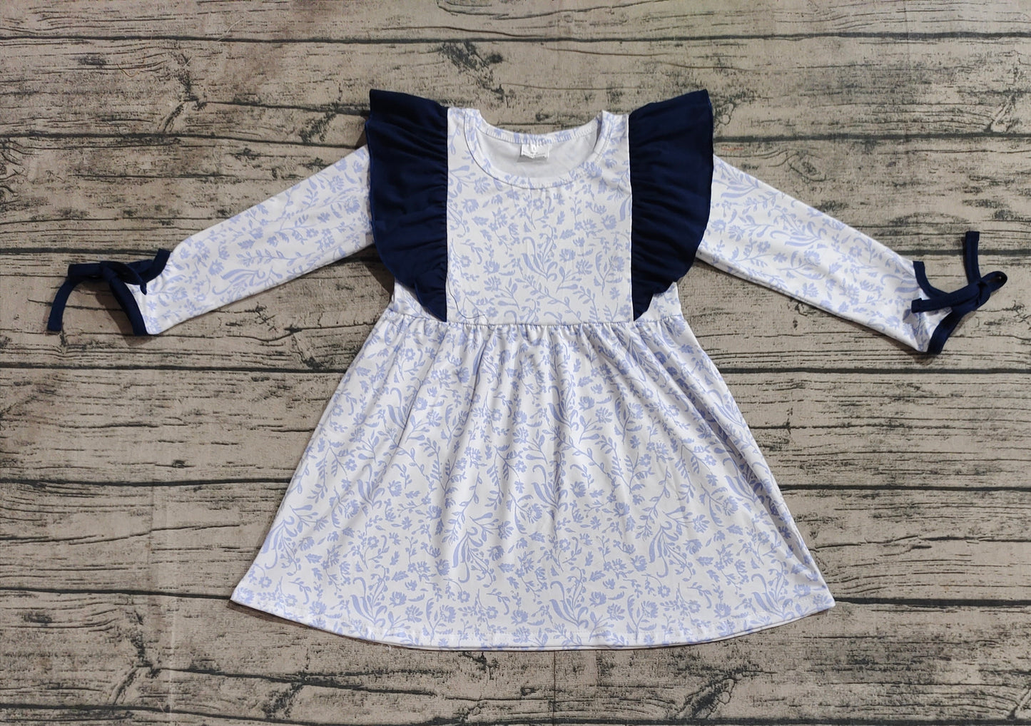 Baby Girls Blue Flowers Ruffle Knee Length Dresses