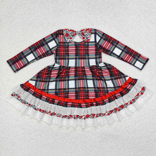 Baby Girls Christmas Green Red Checkered Ruffle Knee Length Dresses