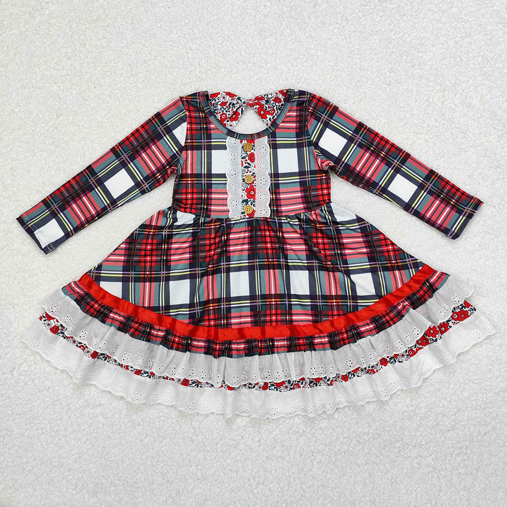 Baby Girls Christmas Green Red Checkered Ruffle Knee Length Dresses