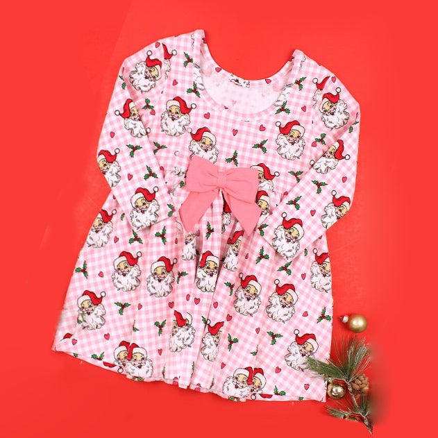 Baby Girls Christmas Pink Santa Knee Length Dresses Preorder