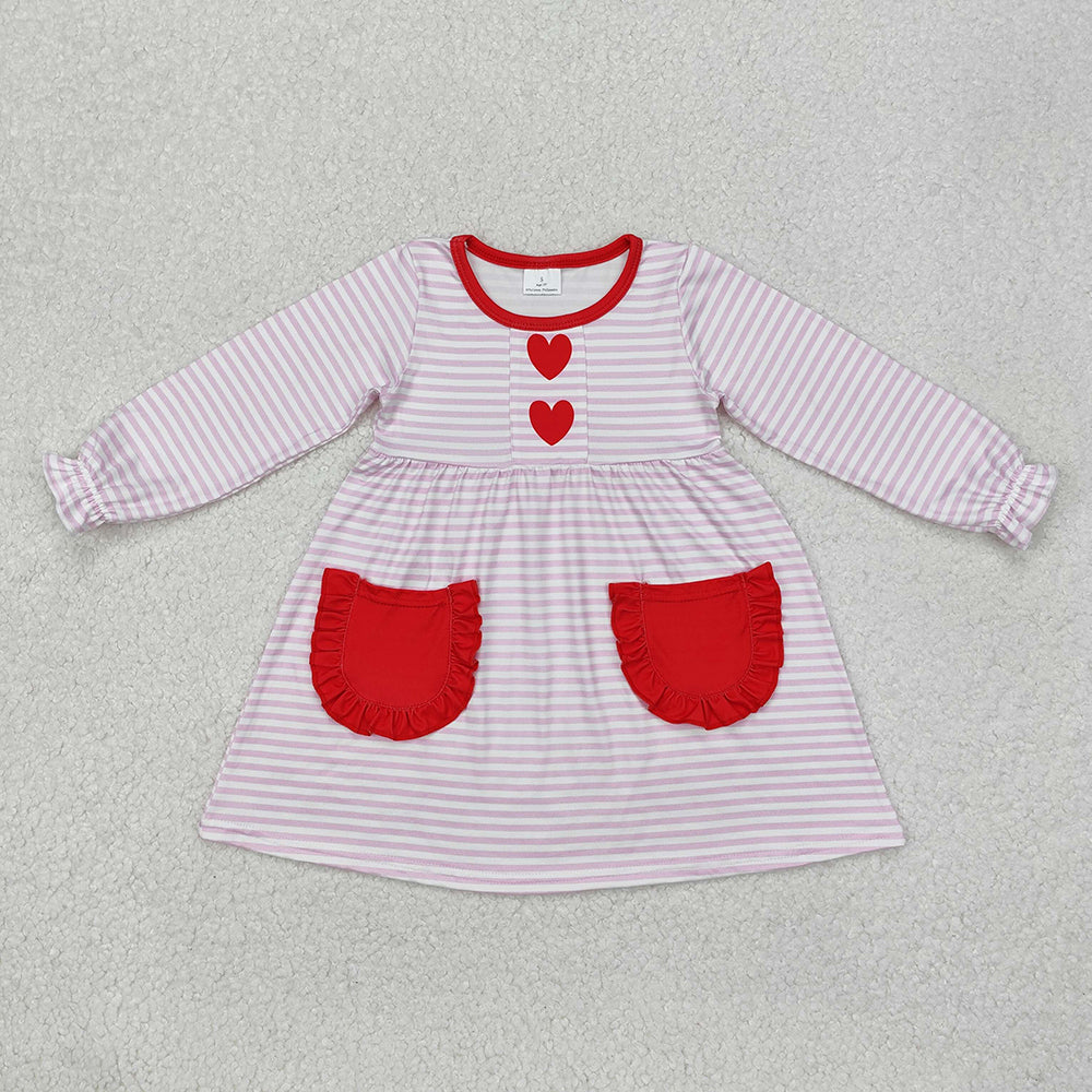 Baby Girls Pink Stripes Heart Pockets Knee Length Dresses