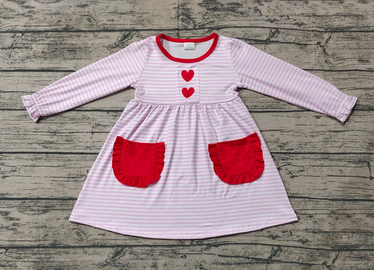 Baby Girls Pink Stripes Heart Pockets Knee Length Dresses