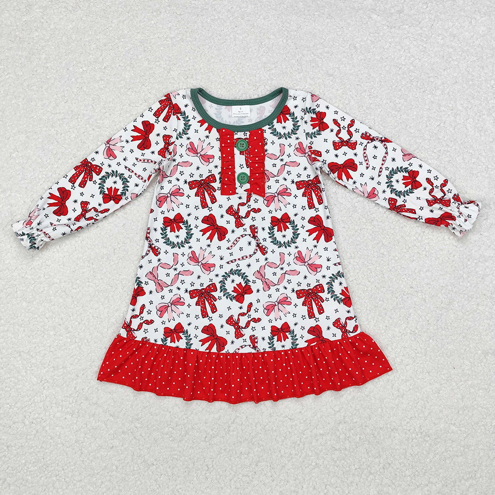 Baby Girls Christmas Red Bows Ruffle Knee Length Gowns Dresses