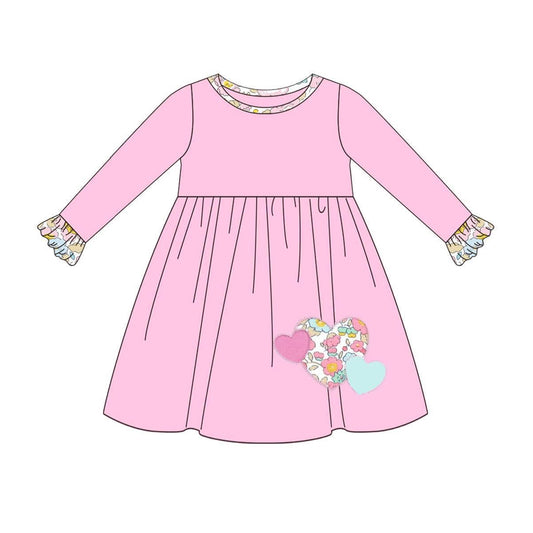 Baby Girls Valentines Pink Floral Heart Knee Length Dresses Preorder