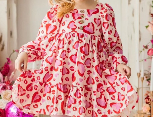 Baby Girls Valentines Hearts Red Knee Length Dresses Preorder