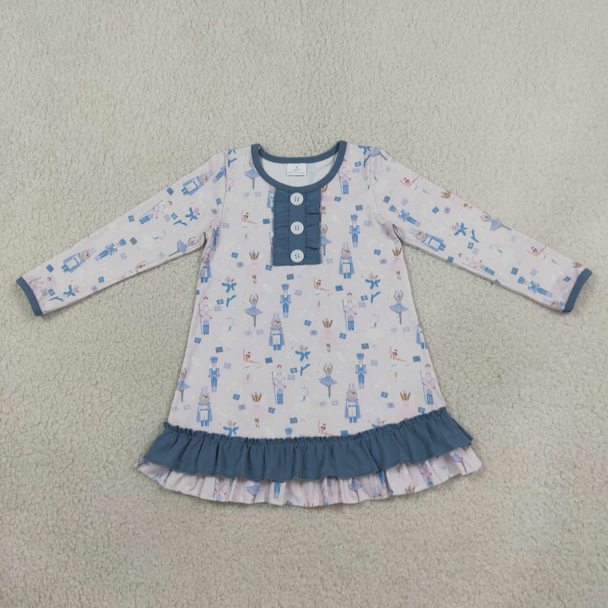 Baby Girls Blue Pink Soldier Dancers Button Ruffle Knee Length Dresses