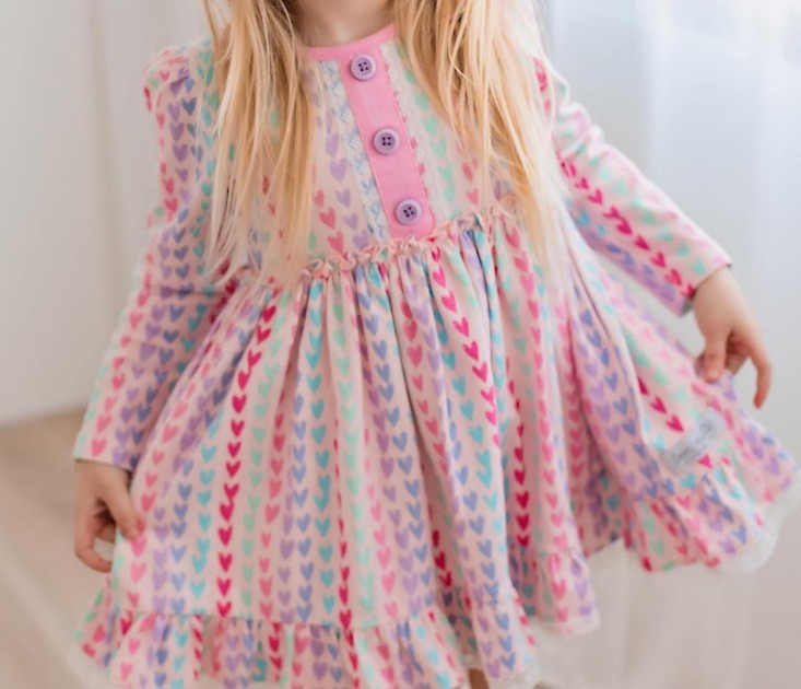 Baby Girls Valentines Hearts Ruffle Knee Length Dresses Preorder