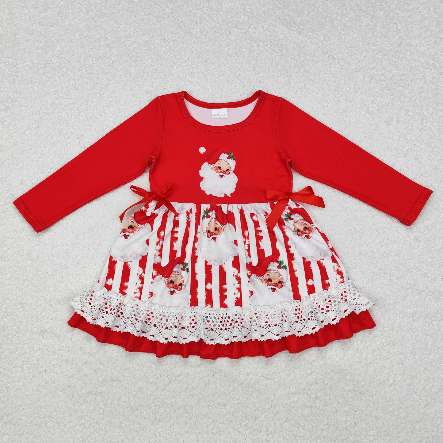 Sibling Baby Girls Bows Santa Trees Plaid Christmas Ruffle Knee Length Dresses